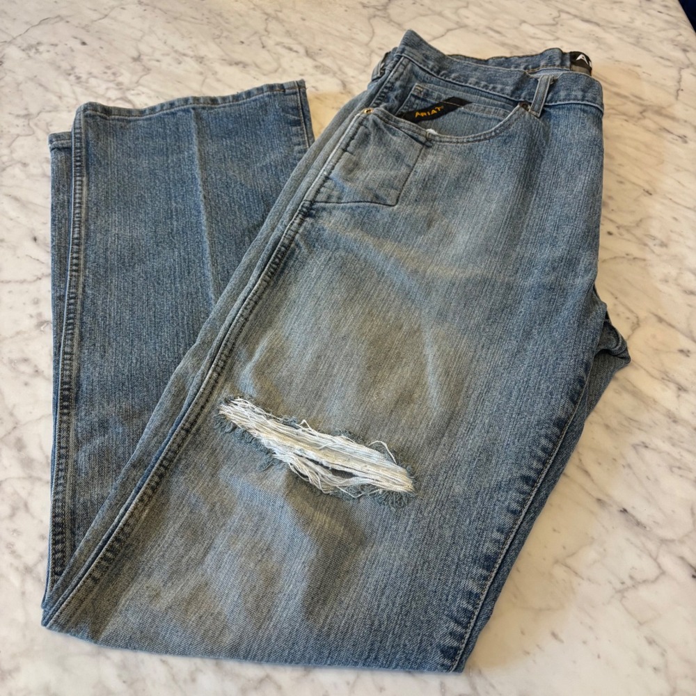 Ariat Rebar M4 Mens Low Rise Bootcut Jeans Medium Wash Distressed 35x36‎